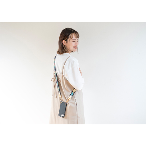 【WEB限定】P.S.SHOULDER STRAP【西陣織】 鳳凰唐草（翡翠色）（縁ブラック）